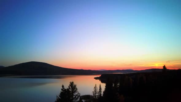 Aerial Video of Beautiful Mountain Lake on a Frosty Autumn Morning.