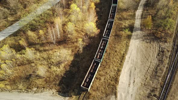 Aerial View of Freight Wagons in Countryside