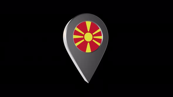 3d Animation Map Pointer With North Macedonia  Flag With Alpha Channel - 4K