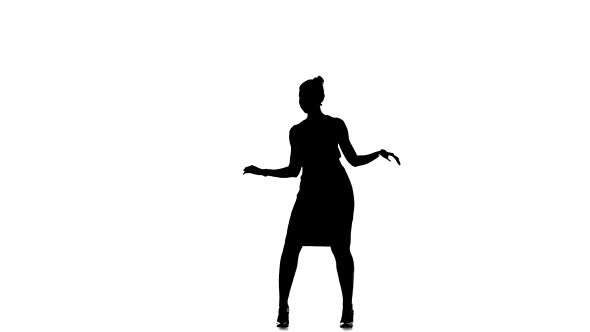 Attractive Social Latina Dancer in Skirt Starting Dancing, Claps, on White, Silhouette