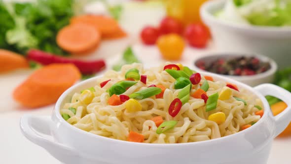 Instant Noodles Served with Carrot and Green Onion ProRes Uncompressed