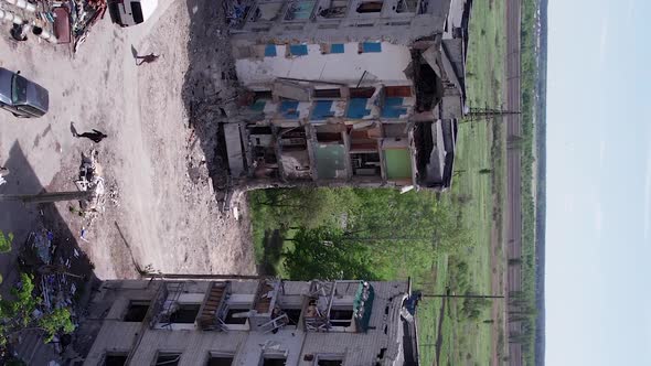 Vertical Video of a Destroyed Residential Building During the War in Ukraine