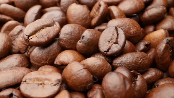 Close-up, Smooth Moving Roasted Coffee Beans