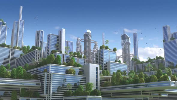 A Futuristic City With Green Architecture 