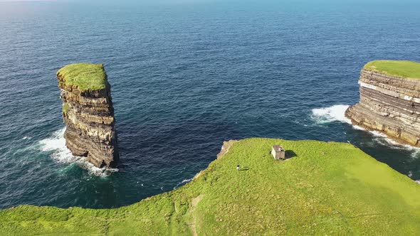 Aerial View of the Dun Briste Sea Stick at Downpatrick Head County Mayo  Republic of Ireland