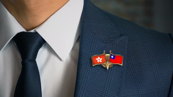 Businessman Friend Flags Pin Hong Kong Taiwan