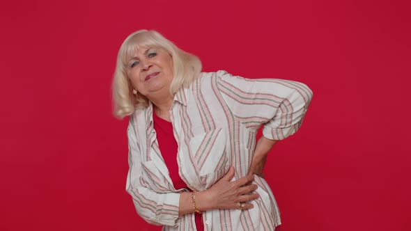 Senior Ill Woman Suffering Backache Discomfort Unbearable Spasm Torn Muscles Tendons Kidney Stones