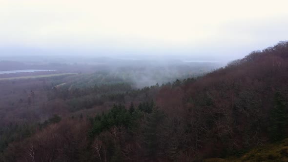 Aerial Over the Hills Covered with Forest in Himmelbjerget Area Denmark