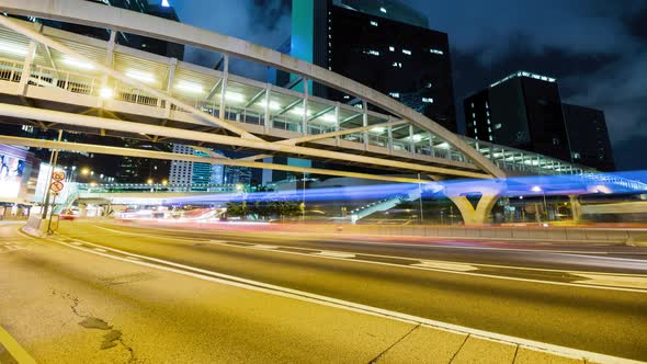 Timelapse of busy Hong Kong traffic at night