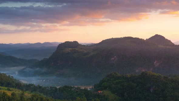 Panorama mountain landscape with Mist.