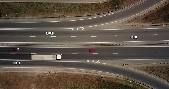 Top Down View of Transport Junction, Traffic Cross Road Junction Day