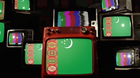 Turkmenistan flags and Retro TVs.