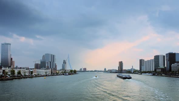 Rotterdam Cityscape View Over Nieuwe Maas River Netherlands