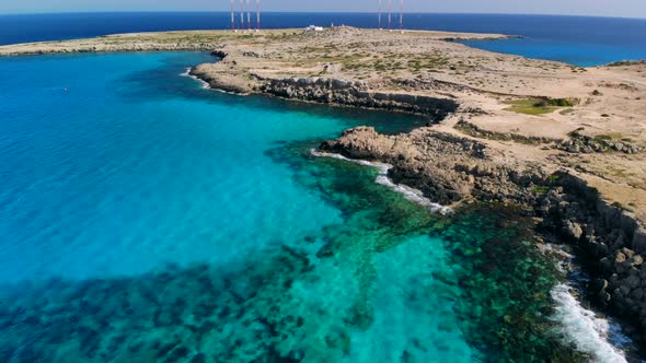 Aerial View Blue Lagoon Near Cape Cavo Greco on Sunny Day