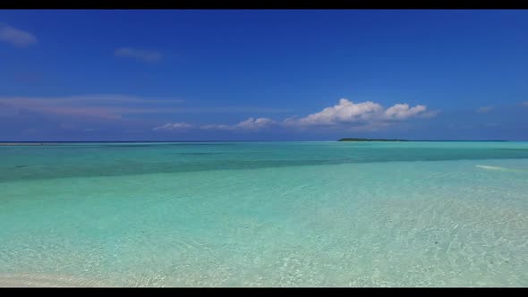 Aerial top view nature of perfect bay beach journey by shallow lagoon and white sandy background of 