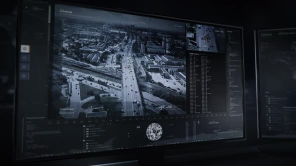 Modern Navigational Target Tracking Network Software Scans City Highway alt