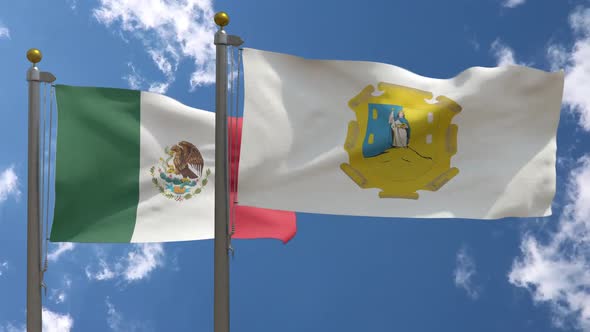 Mexico Flag Vs San Luis Potosi Flag On Flagpole