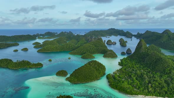 Aerial view of  Wajag Islands archipelago, Raja Ampat, West Papua, Indonesia.