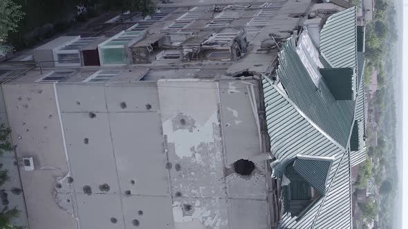 Vertical Video of a Building Bombed During the War in Makariv Ukraine