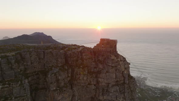 Aerial Footage of Table Mountain Flat Summit with Upper Station of Cable Car