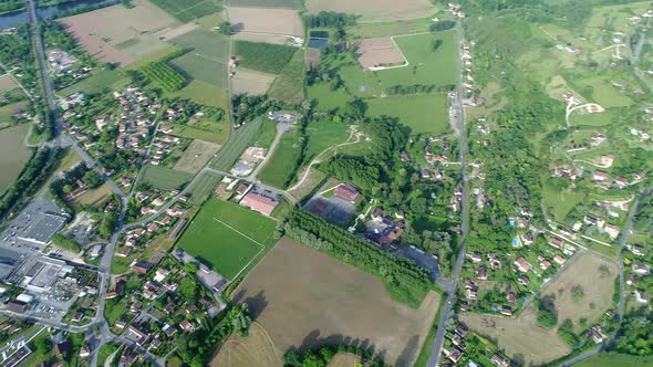 Village of Saint-Cyprien in Perigord in France seen from the sky