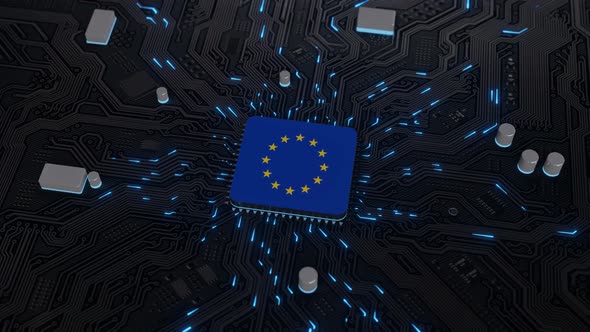 European Union Flag on the Operating Chipset circuit board