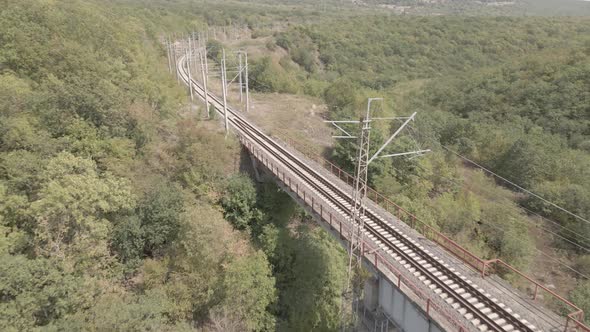 Aerial view of empty Railway bridge in Samtskhe-Javakheti region, Georgia.