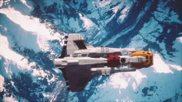 3D Illustration of a Spaceship in Orbit Around Planet Earth alt