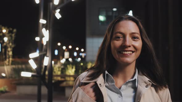 Cheerful Caucasian Woman Outdoors