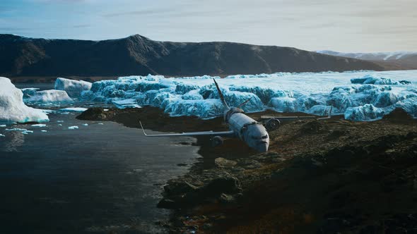 Old Broken Plane on the Beach of Iceland