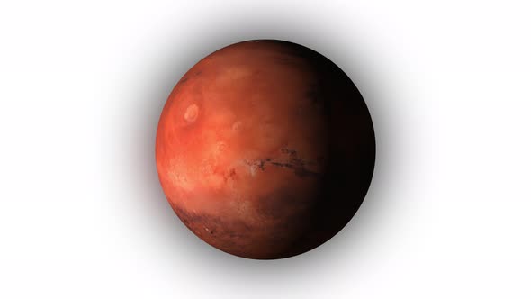 rotating mars planet on white background.