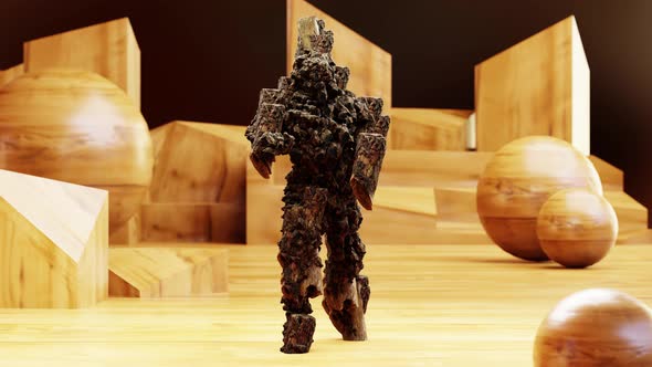 tree Monster Dancing clip isolated. Wooden character, shuffling dance, loop animation, 3d render