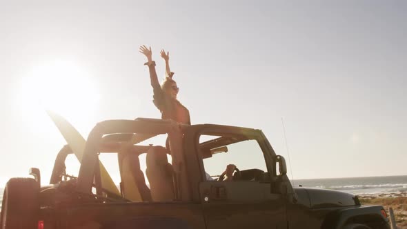 Woman enjoying free time during road trip