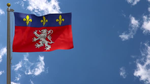 Lyon City Flag (France) On Flagpole