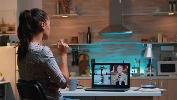 Tired Woman Closing Laptop During Video Meeting