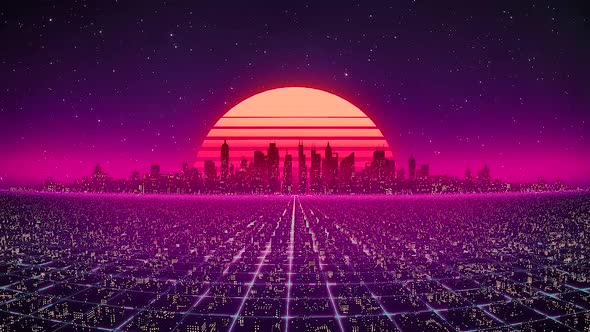 Synthwave Retro City Side-scrolling VJ Loop