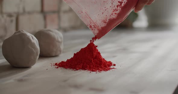 Ceramist Pours Dry Dye for Kneading Colored Clay Nerikomi Pottery Potter's Workshop 60p Prores HQ 10