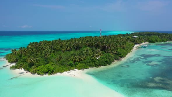 Aerial top view texture of tranquil coastline beach adventure by turquoise sea with white sandy back