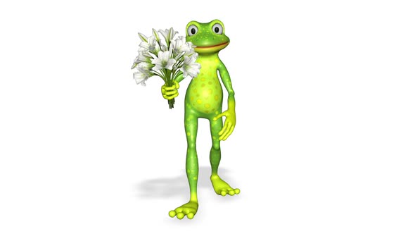 Frog Shows Flowers Looped White Background
