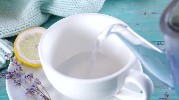 Cup of aromatic lavender tea