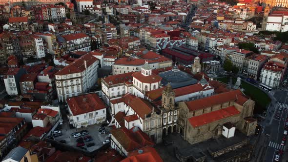 Drone View of the Densely Builtup Houses of Porto