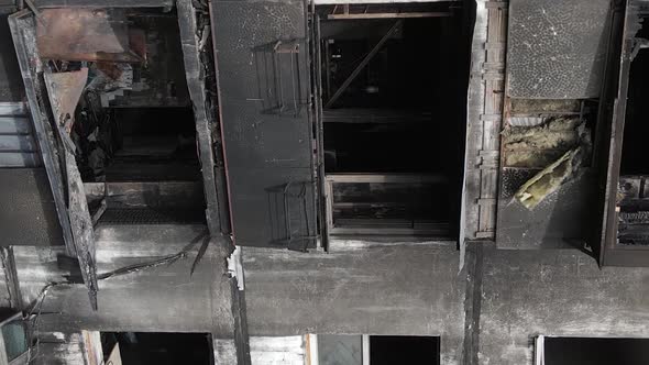 Vertical Video of a Burnt and Destroyed House in Kyiv Ukraine