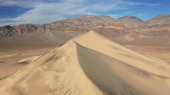 Scenic Drone Shot with Desert Mountain Panorama and Blue Sky Above  Aerial