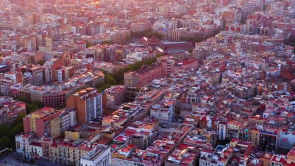 Barcelona Gothic Quarter aerial view, Spain