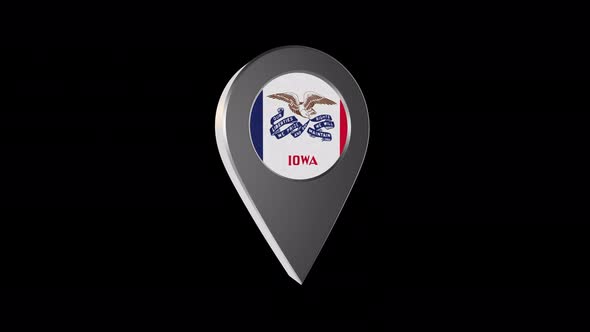 3d Animation Map Navigation Pointer With Iowa Flag With Alpha Channel - 4K