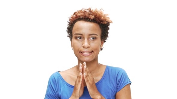 Nervous Young Beautiful African Girl Thinking Over White Background