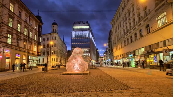 Time lapse of the night city of Brno in the Czech Republic. 