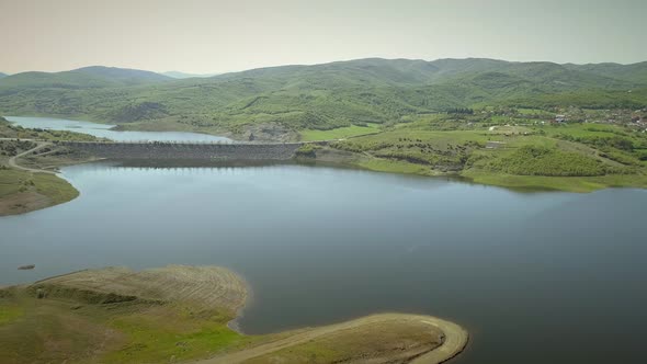 Aerial view of the Techniti Limni Smokovou lake in Greece.