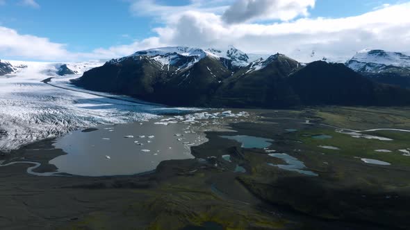 Aerial Panoramic View of the Skaftafell Glacier Vatnajokull National Park