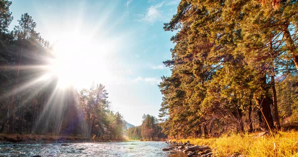 UHD Mountain River Timelapse at the Summer or Autumn Time